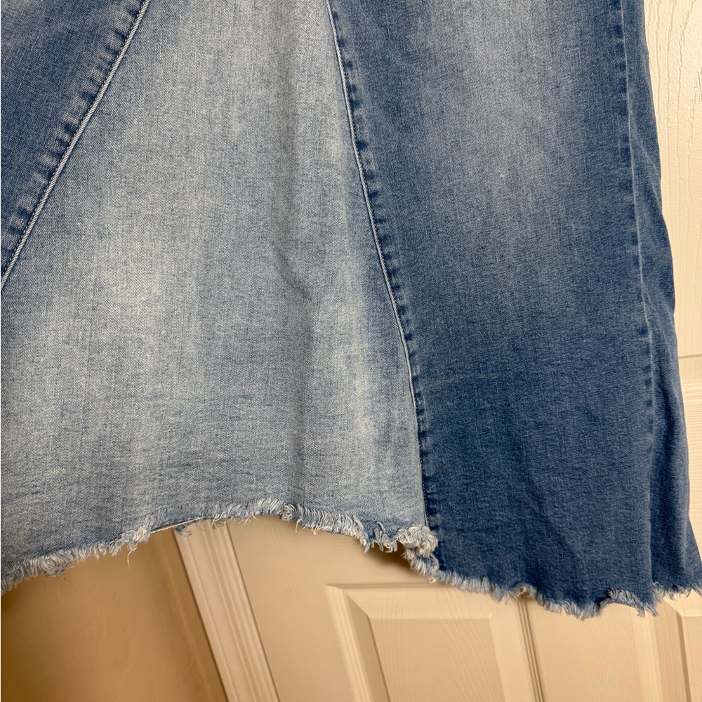 Wash Lab Asymmetrical Pierced Denim Midi Skirt Size 31 Frayed Hem Jean Skirt - Picture 5 of 11